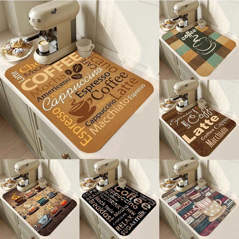 Bar Mat Rubber - Classic Coffee Design Dish Drying Mat