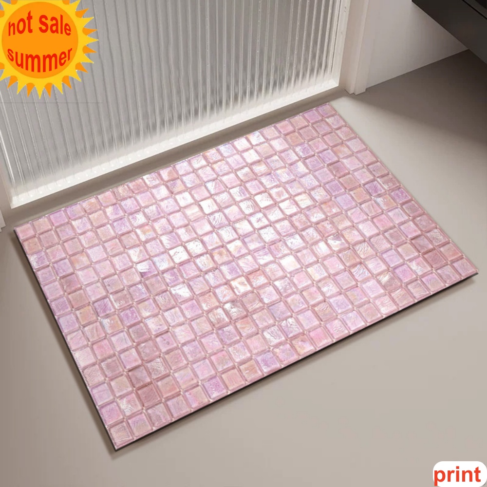 Bar Mat Rubber - Pink Mosaic Tile Printed Bath Mat